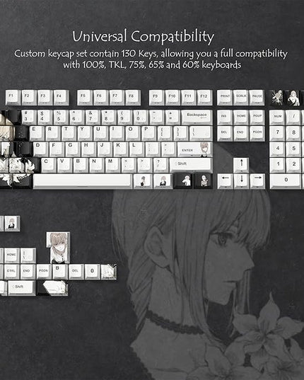 Rainy Japanese Anime Keycaps 60 65 75 100 Percent,Cherry Keycaps130 Keys PBT Dye Sublimation Custom Keycaps Set for Mechanical Keyboard 61/64/75/84/87/104/108 Layout with Key Pulle (Black)