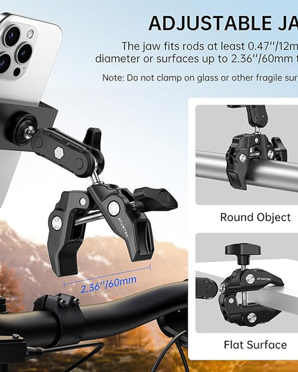 ATUMTEK Super Camera Clamp Mount with 1/4" and 3/8" Threads, Dual Ballhead Magic Arm 360° Ball Head Grip, Phone/Action Camera Mount Adapter for Canon Nikon DSLR Camera, GoPro/Insta360/INSTAX/DJI