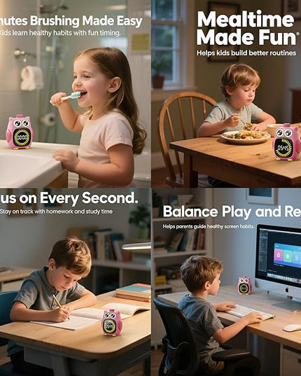 Doli Yearning Visual Timer for Kids, 99 Minute Cute Owl Digital Countdown Timer for Home School Classroom Supplies Study, Silent Time Management Tool (Pink)