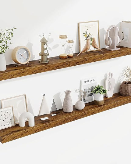 Fun Memories 55 Inch Floating Shelves Bedroom, Large Extra Floating Shelf Set of 2 with Invisible Brackets, Rustic Brown