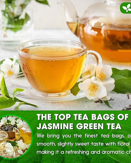 FreshDrinkUS, Premium 20 Tea Bags of Jasmine Green Tea, 100% Natural. Exquisite Flavor, Handpicked Leaves, Perfect for Tea Lovers. No Sugar, No Gluten, Vegan.