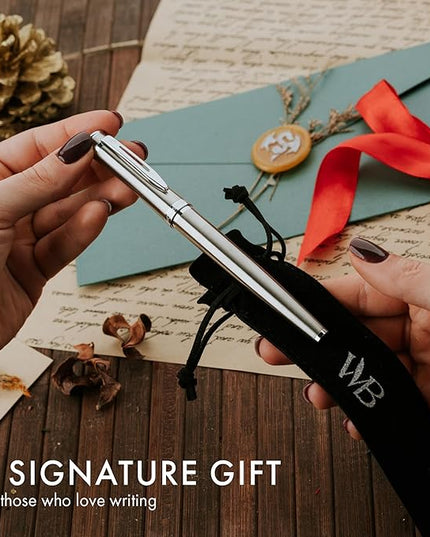 Wordsworth & Black Fountain Pen Set, Medium Nib, Includes 24 Pack Ink Cartridges, Ink Refill Converter & Gift Pouch, Chrome Finish, Calligraphy, [Silver Chrome], Perfect for Men & Women