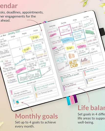 GoGirl Planner and Organizer for Women – A5 Size Weekly Planner, Goals Journal & Agenda to Improve Time Management, Productivity & Live Happier. Undated – Start Anytime, Lasts 1 Year – Black