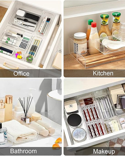 Stackable Acrylic Drawer Organizer Set, 11 PCS Multi-Size Storage Bins for Makeup, Office Desk, Bathroom, Vanity and Kitchen Utensils