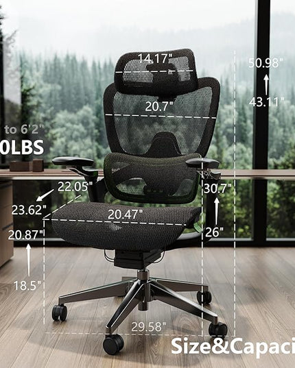 Ergonomic Office Chair, Mesh Home Office Desk Chair with Adaptive Lumbar Support, Gaming Chair with Headrest, 5D Armrest,90-130°Tilt, BIFMA Certified, Model Zen (Green)
