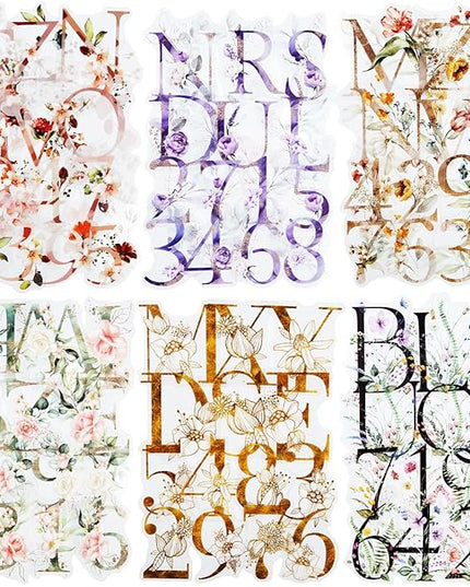 Miyouluna 216PCS Floral Alphabet & Number Stickers Set, Waterproof Letter PET Stickers for Scrapbooking, Journaling, DIY Crafts, Card Making