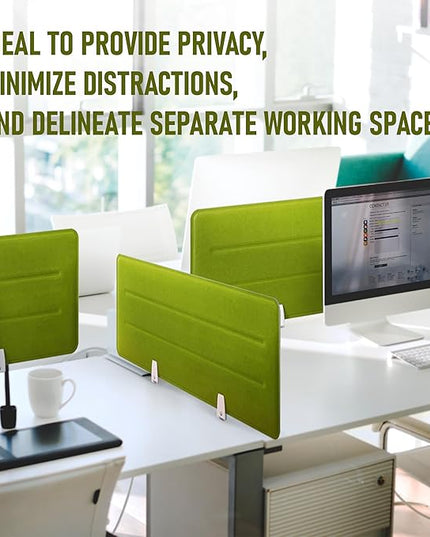 Desk Divider Panel, 34.6" x 11.8", Green – Clamp-On with 2 T-Clips, Soundproof Noise Reducing Privacy Screen for Office or Home Desk, High Quality Polyester