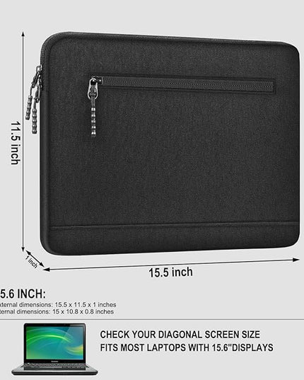 Laptop Sleeve Case 15.6 Inch, Shockproof Protective Computer Cover with Front Pocket, Water Resistant Durable Laptop Carrying Bag Compatible for Lenovo, HP, Dell, Asus Notebook, Black