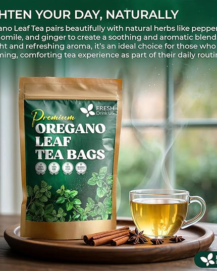 FreshDrinkUS, Oregano Leaf Tea | 75 Tea Bags – Pure Herbal Infusion from Origanum vulgare - Naturally Bold & Aromatic Flavor - Premium Quality, Sustainably Sourced. Vegan
