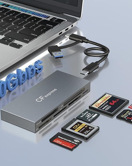 CFexpress Type B Card Reader, 6-in-1 USB 3.2 10Gbps CFexpress Card Reader Adapter for CFexpress Type B/SD/TF/MS/XD/CF Memory Card, CF Express Card Reader Read 6 Cards Simultaneously