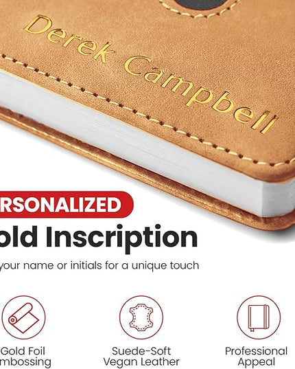 Promot Personalized Notebook - A5 Lined Leather Bound Journal for Writing Women Men - Hardcover Executive Notebook, Daily Journal, Travel Diary, Gift Idea, Custom Embossed Text with Gold Metallic Foil