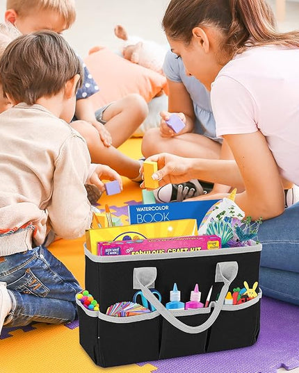 ZKOO Art Supply Storage Organizer Caddy, Craft Tote Bags With Pockets for Scrapbook Organization and Storage Supplies, Portable Office Organizer (Black, Small)