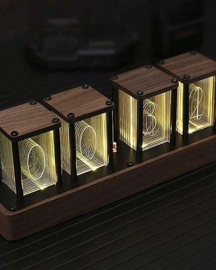 ClocTeck Nixie Tube Clock Walnut Digital Clock, Support Wi-Fi Time SYNC, Alarm & Timer, 12/24H Display, A Retro Gift for Friends