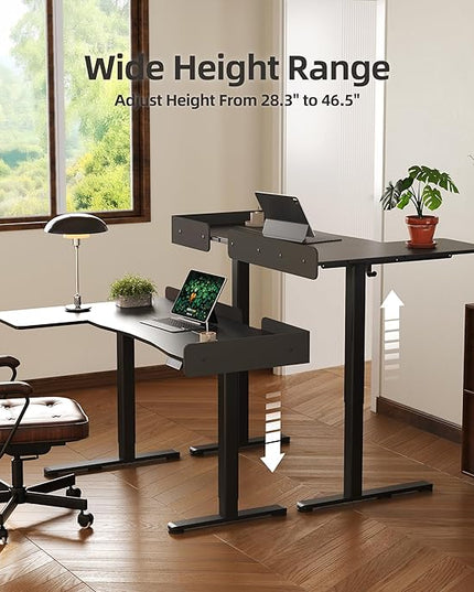 Claiks L Shaped Standing Desk, 55 Inch Electric Height Adjustable Desk with Splice Board Corner Workstation for Home Office, Black