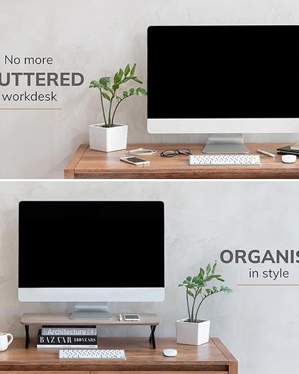 Anji Mountain Monitor Stand - Desktop Organizer & Laptop Riser, Ergonomic Monitor Riser, Space-Saving Monitor Stand for Desk, Durable Construction, Easy Assembly, Ideal for Home & Office,Biscotti