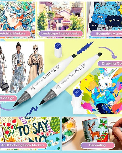 Taotree Alcohol Brush Markers Art Supplies, 121 Colors Dual Tip Art Coloring Markers Pens, Brush & Chisel Tip Sketch Pens, Drawing Supplies Gift for Artist Adult Coloring Book Painting, Sketching