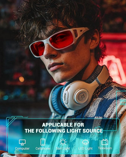 TIJN Sonia Sleep Glasses for Blue & Green Light Blocking,Red Lens with Dual AR Coating,Wraparound Frame for Gaming Screen