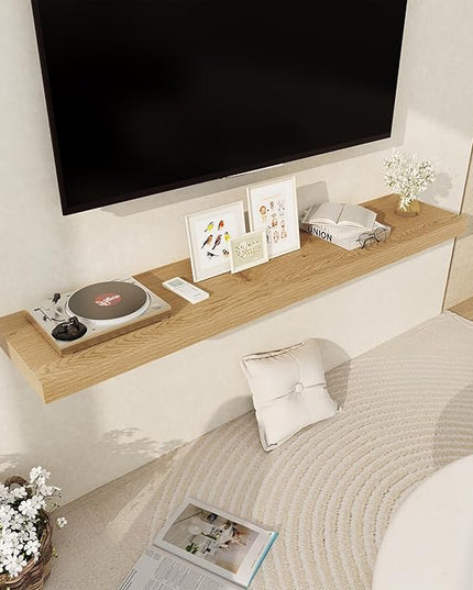 Fun Memories 55 Inch Floating Shelves, 12 Inch Deep Floating Shelf for Wall, 55 x 12 Large Floating Shelves for Fireplace Mantel, 2 Inch Thick Wall Shelf for Living Room, Bedroom, Oak Color, 1 Pack