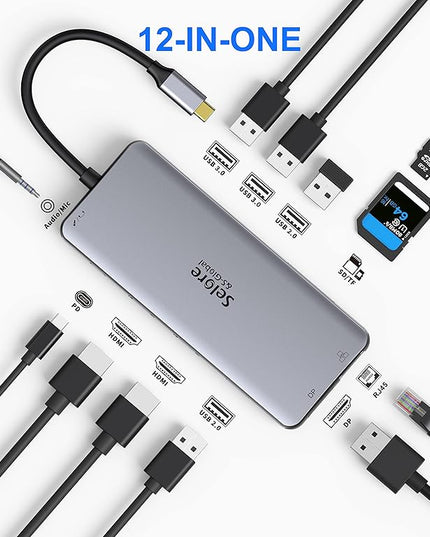USB C Docking Station Dual Monitor,USB C to HDMI Adapter,Type C Hub Multiport Adapter with Displayport,100WPD USB3.0,SD/TF,Ethernet,3.5mm Audio,Laptop Docking Station for Dell/Hp/XPS/Surface.etc