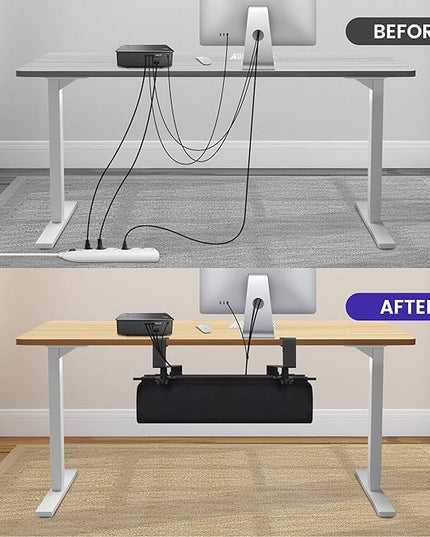 Under Desk Cable Management Tray, Clamp-On Cord Organizer，No Drilling Required, Holds Up to 22 lbs, for Cords, Routers, Power Strips (Black, 28.4inch)