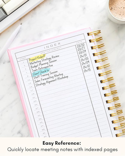 Lamare Meeting Notebook for Work Organization – Perfect Work Notebook for Note Taking & Meeting Planner for Productivity