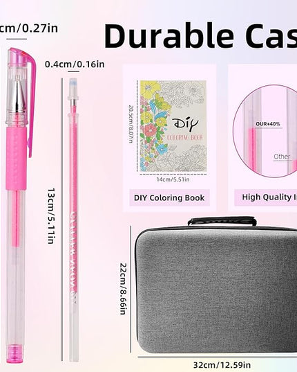 Gel Pens for Adult Coloring Book, 312 Pack Artist Colored Pens with 40% More Ink, Glitter Gel Pens with Case and Coloring Book, Perfect Art Supplies for Adults for Coloring