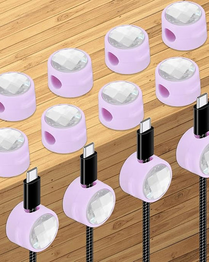 PATIKIL Cable Organizer Holder, 12 Pcs Magnetic Spring Desk Cable Management Clips Adhesive Cord Holder Keeper for Office Desktop Wall Car, Purple