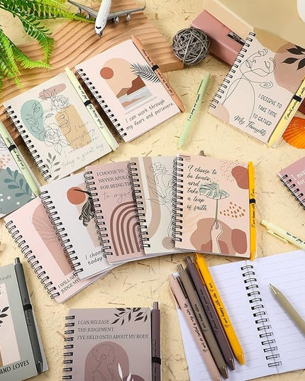 Kosiz 48 Pcs/24 Set Positive Affirmation Gifts Gratitude Spiral Notebooks with Pens Motivational Encouragement Notepads Daily Affirmations Journal for Women Valentine Galentine Gifts (Abstract)