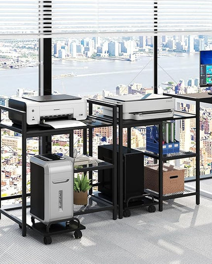 Giantex 3-Tier Printer Stand with Charging Station, 2 Open Storage Shelves, Side PC Stand on Wheels, 25" x 16" Mobile Printer Table for Computer Tower, Printer Shredder, Fax, Under Desk, Home Office