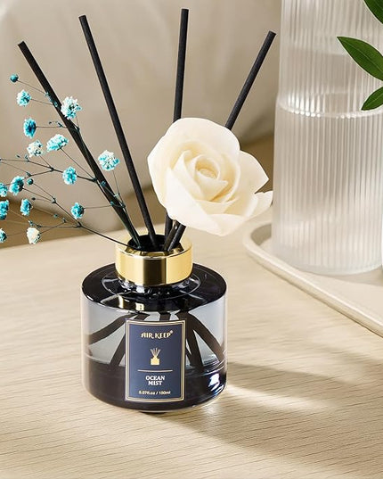 Airkeep Flower Reed Diffusers Set, 5.07 oz Ocean Mist Scented Oil Diffuser with 8 Reed Sticks, Home Fragrance Diffuser Gift Set for Bathroom & Office Decor 150ml