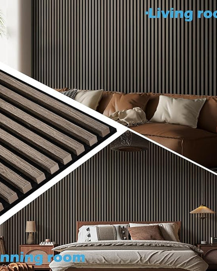 Art3d 4-Pack 108" x 12" Acoustic Wood Panels for Wall, Soundproof Wood Slat Panel for Wall and Ceiling, 3D Fluted Sound Absorbing Paneling for Interior Wall Decor, Living Room, Bedroom - Walnut