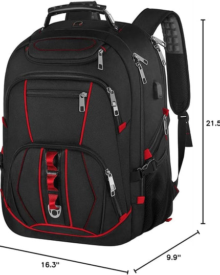 JCDOBEST Laptop Backpack, Red, 55L Capacity, TSA Approved, RFID Anti-Theft, USB Charging Port, Headphone Hole, Back Luggage Strap, Chest Strap, Laptop Backpack