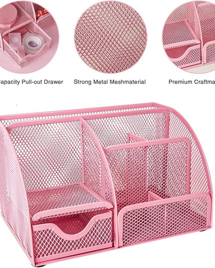 Desk Organizers and Accessories, Office Supplies 15PS Set with Stapler, Staple Remover, Pen Holder, Clips Set, Tape Dispenser, Tape, Phone Holder, 1000 Staples, Ruler, Scissors （Pink）