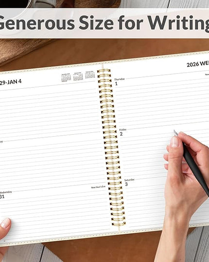 SUNEE 2026 Planner, Weekly and Monthly Calendar Planner 9"x11.2"- 12 Month (January 2026 - December 2026), Linen Cover, Pocket, Bookmark, Notes, Monthly Tab, Beige