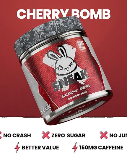 SNEAK Energy Drink Powder | Cherry Bomb | No Sugar. No Nasties. Just Natural Caffeine, Focus-Boosting Nootropics | 40 Servings