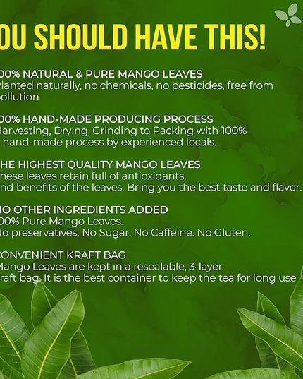 FreshDrinkUS, Premium 140+ Mango Whole Leaves Dried, 100% Natural & Pure from Dried Mango Leaves Tea, No Additives, No Caffeine, Vegan