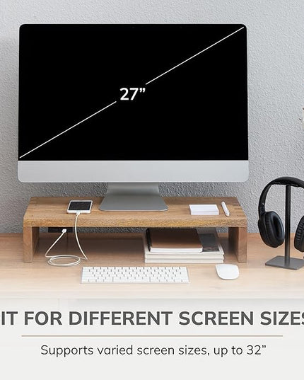 Anji Mountain Wooden Monitor Stand - Elegant Monitor Riser, Perfect Monitor Stand for Desk Organization, Durable Wood Construction monitor stands, Enhances Ergonomics and Workspace Efficiency,Natural