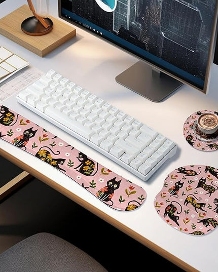 RICHEN 3 PCS Computer Mouse Pads for Desk with Coaster Set, Non-Slip Keyboard Wrist Rest and Mouse Pad Set, Ergonomic Design (YKMWR-51)