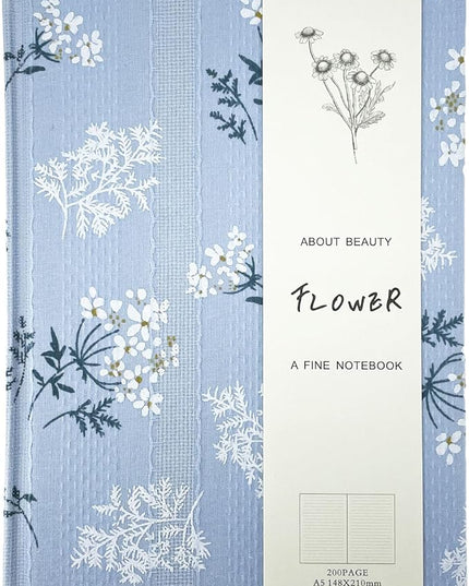 Floral Hardcover Journal for Writing, Lined Notebook for women, A5, 200 Pages, 6x8 Medium Size Notebook, Floret Printed Fabric Linen Personal Journal, Lay Flat Notebook, Reading Journal, Blue.