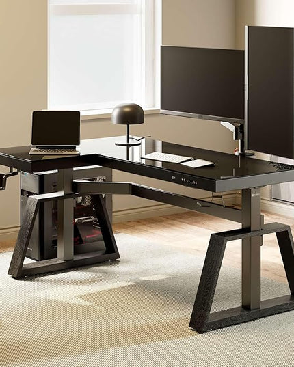 EUREKA ERGONOMIC Standing Desk, Gaming Table,Glass RGB, Height Adjustable Computer desks 60 Inch L Shaped Corner Music Studio Desk Workstation w Type-C Port,Cup Headset Holder,APP Control,Left