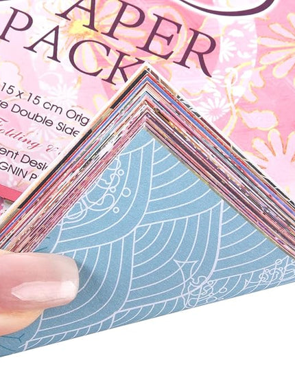 Origami 6x6 Paper Kit 150 Sheets 150 Vivid Colors Double Sided Same Printed Traditional Patterns Square for Arts Crafts Projects Japan Traditional Chiyo.Flower