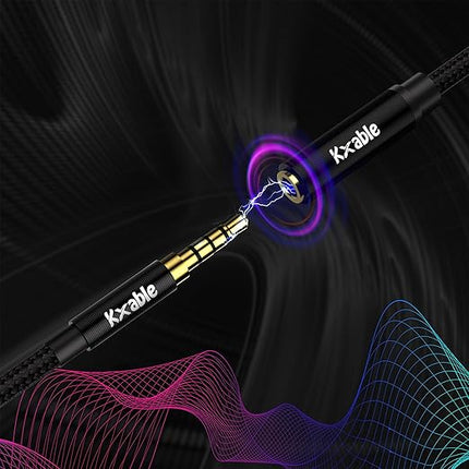 Kxable 3.5mm Headphone Extension Cable 15FT, 4 Pole TRRS 1/8 inch Male to Female Stereo Audio Cord, Nylon Braided, Microphone Compatible, for Headphone, iPad, Smartphone, Media Players, Tablet- Slim