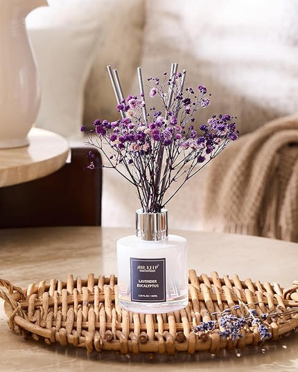 Airkeep Reed Diffuser Set,3.38 fl oz (100 ml) - Lavender Eucalyptus Oil Diffusers with 8 Reed Sticks, Home Fragrance Reed Diffuser for Bathroom Shelf Decor