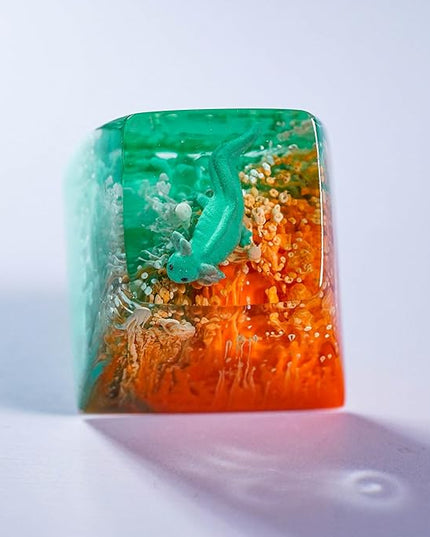Green Axolotl Artisan Keycap Orange Green Ocean Coral R1 SA Profile Custom Animal Axolotl Keycap 1U ESC Handmade Resin Compatible with Cherry MX Mechanical Keyboard for Axolotl Lover
