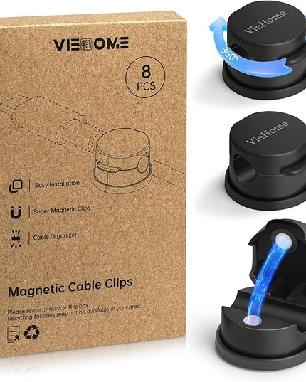 8 Pack Magnetic Cable Management Clips - Ideal Cord Holder for Nightstand, Desk, Charger Holder - Phone Cord Holder w/360 Rotation