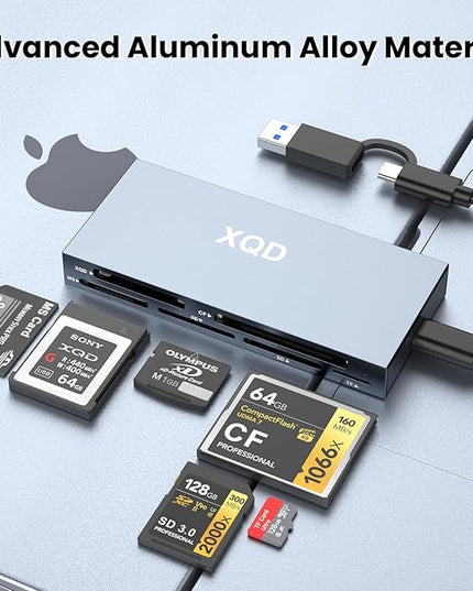 10Gbps XQD Card Reader 8 in 1 Multi-Card Reader USB C for Sony G/M Series, Lexar 2933x/1400x USB Mark XQD Card/CF/XD/MS/TF/SD Memory Card Reader/Writer/Hub USB 3.2 for Windows/Linux/Mac OS/Android
