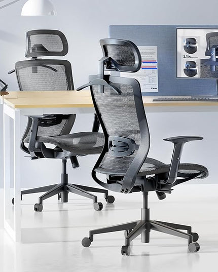 FLEXISPOT OC3 Air Ergonomic Office Chair Mesh Back Swivel Computer Chair Executive Office Desk Chairs with Adjustable Lumbar Support/2D Headrest/Lockable Backrest, Mesh Seat Cushion, Gray