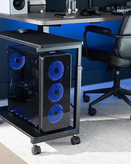 VIVO Large Mobile Adjustable 2-Tier PC Stand, Premium Gaming CPU Computer Tower and Mouse Storage, Rolling Floor Cart, Locking Caster Wheels, Black, CART-PC03P