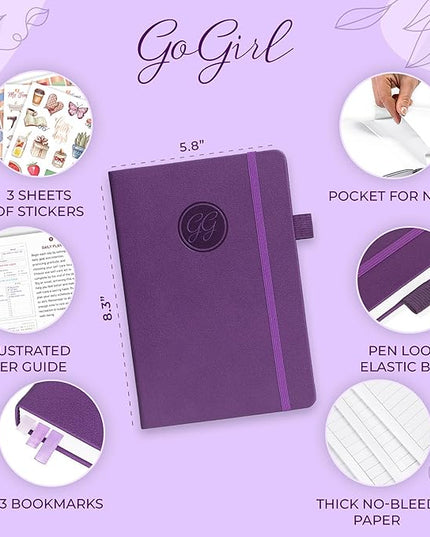 GoGirl Self-care Journal – Daily Mental Health Notebook with Mood & Wellness Trackers – Personal Development, Meditation & Reflection Journal for Women – Hardcover, Lasts 3 Months (Purple)