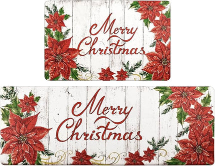 Pauwer Christmas Kitchen Rugs Set of 2 Anti Fatigue Kitchen Mats for Floor Non Slip Cushioned Kitchen Floor Mats Padded Comfort Standing Desk Mat Runner Waterproof Kitchen Sink Rug Christmas Decor